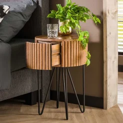 Designer Beistelltisch mit Schublade in Rund - Baina