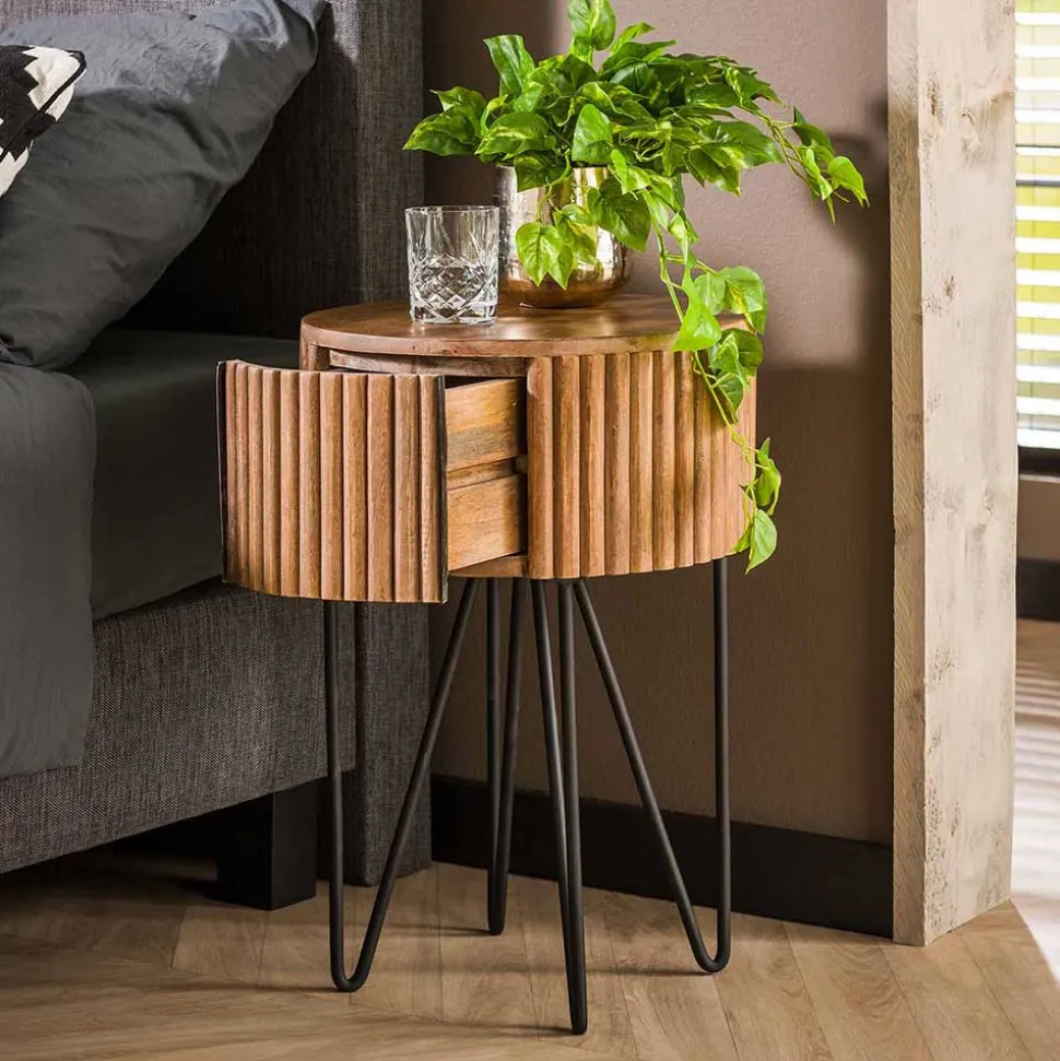 Designer Beistelltisch mit Schublade in Rund - Baina