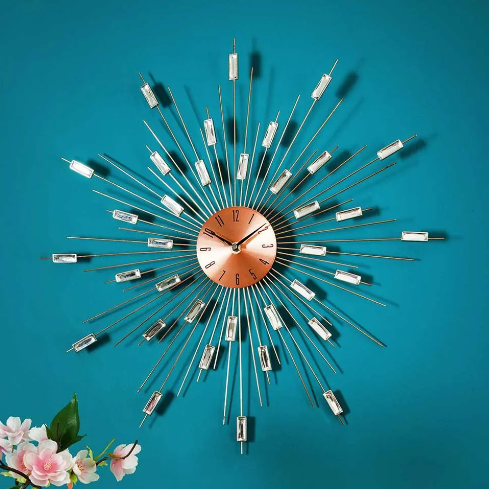 Designer Wanduhr in Kupfer mit Acrylglas Steinen - Rodrico
