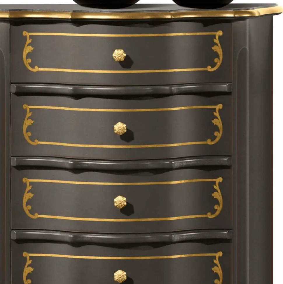 Design-Hochkommode in Dunkelbraun und Gold - Numrek