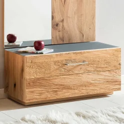 Dielen Set mit Balkeneiche Furnier & Spiegel Macusos & Glas Anthrazit (vierteilig)