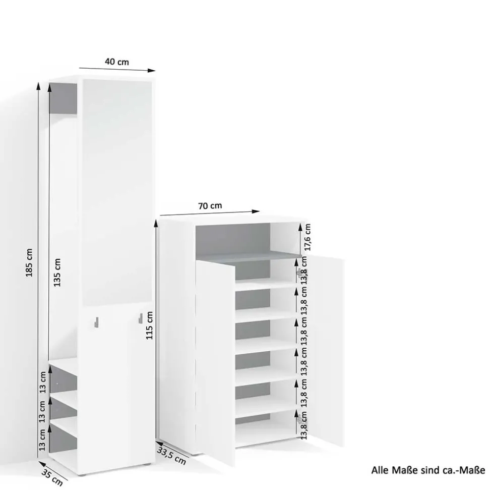 Dielenmöbel Set in Weiß mit Schwarz - Carcoar (zweiteilig)