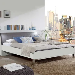 Doppelbett Elburg mit Polsterkopfteil in Grau Braun