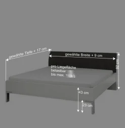 Doppelbett Elburg mit Polsterkopfteil in Grau Braun