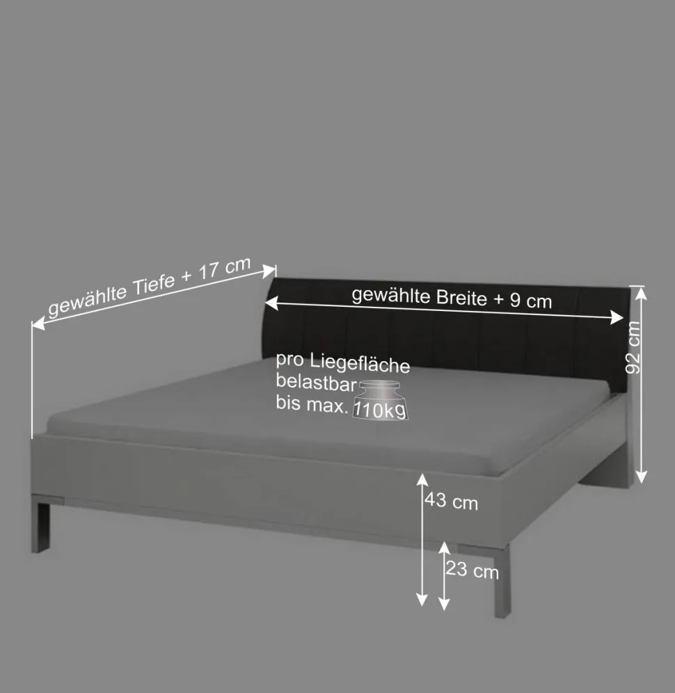 Doppelbett Elburg mit Polsterkopfteil in Grau Braun