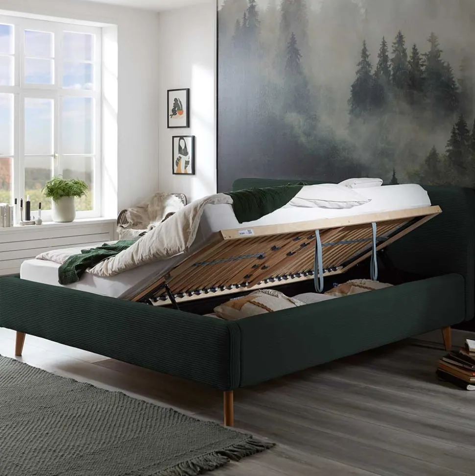 Doppelbett in Dunkelgrün Cord - Topra