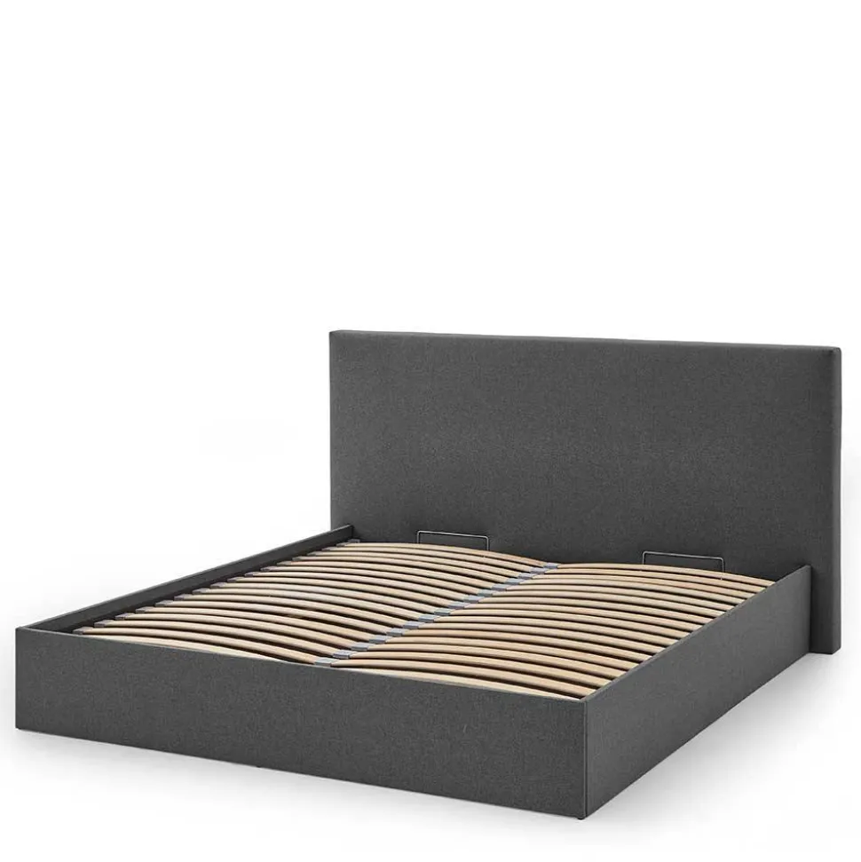 Doppelbett mit Stauraum in Anthrazit Stoff - Clarford