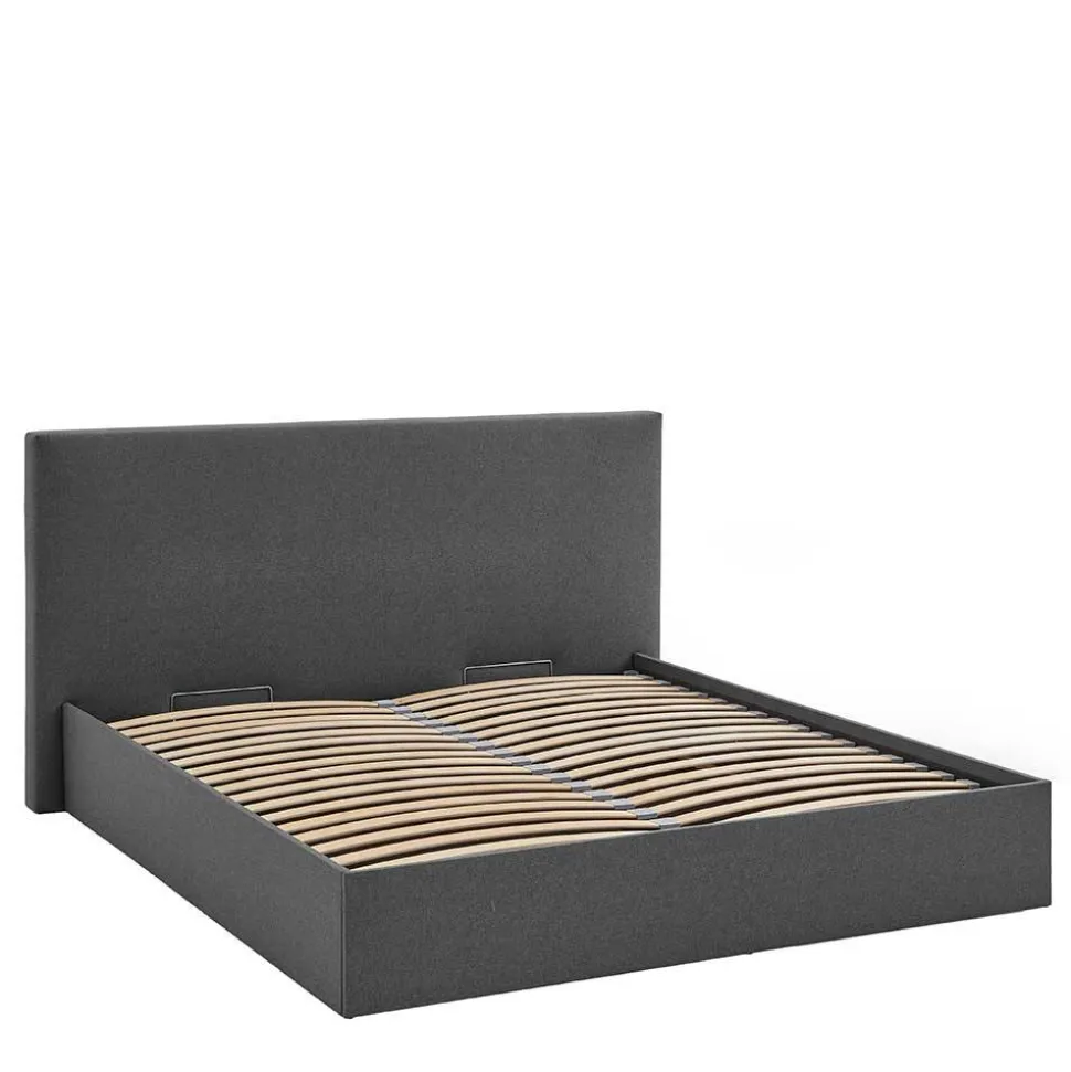 Doppelbett mit Stauraum in Anthrazit Stoff - Clarford