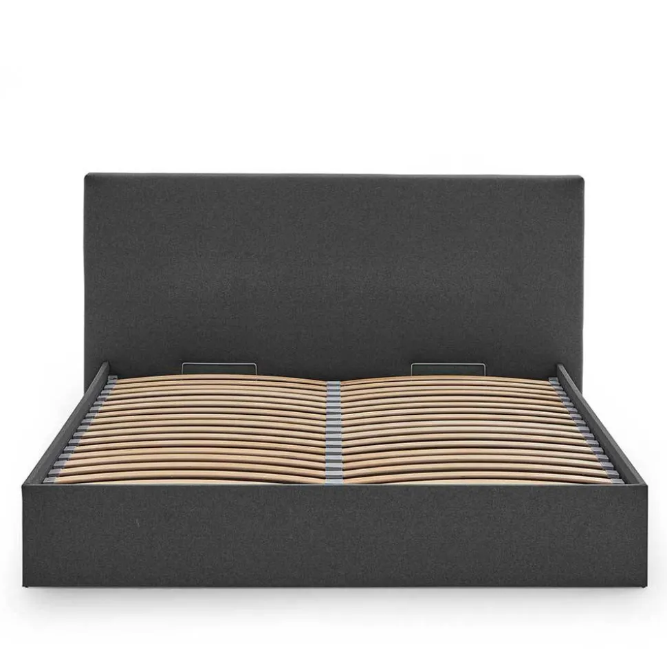 Doppelbett mit Stauraum in Anthrazit Stoff - Clarford