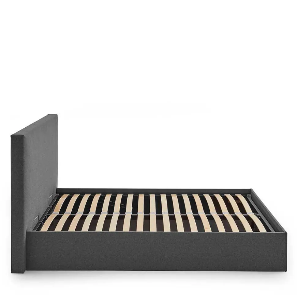 Doppelbett mit Stauraum in Anthrazit Stoff - Clarford