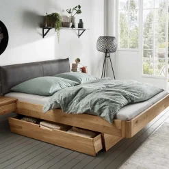 Doppelbett mit zwei Bettkästen aus Wildeiche - Zennian