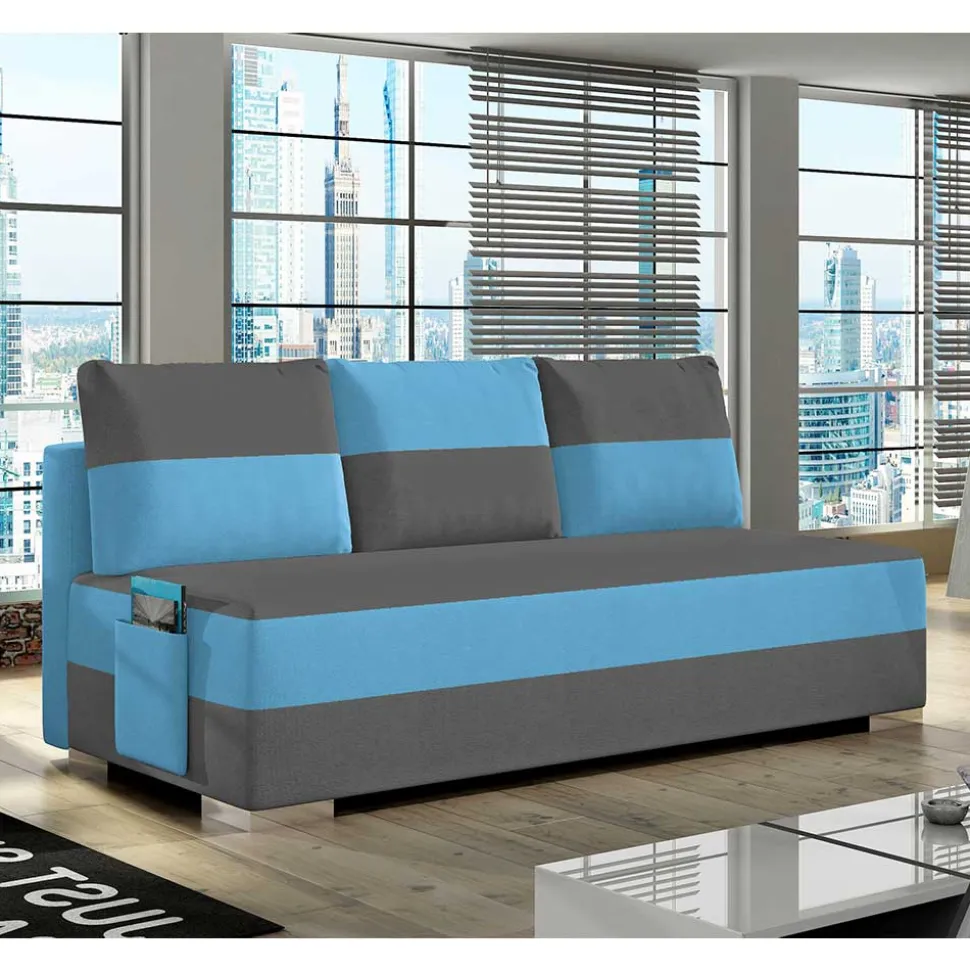 Doppelschlafsofa in Grau und Türkis Blau - Lician