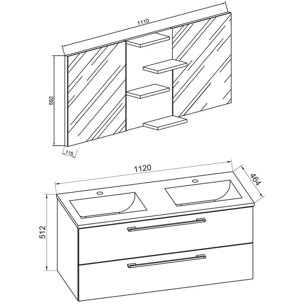 Doppel-Waschbecken Waschtisch in Weiß - Matsu (zweiteilig)