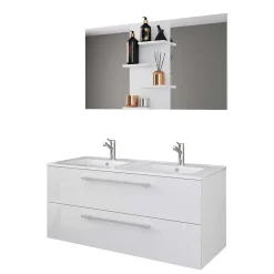 Doppel-Waschbecken Waschtisch in Weiß - Matsu (zweiteilig)