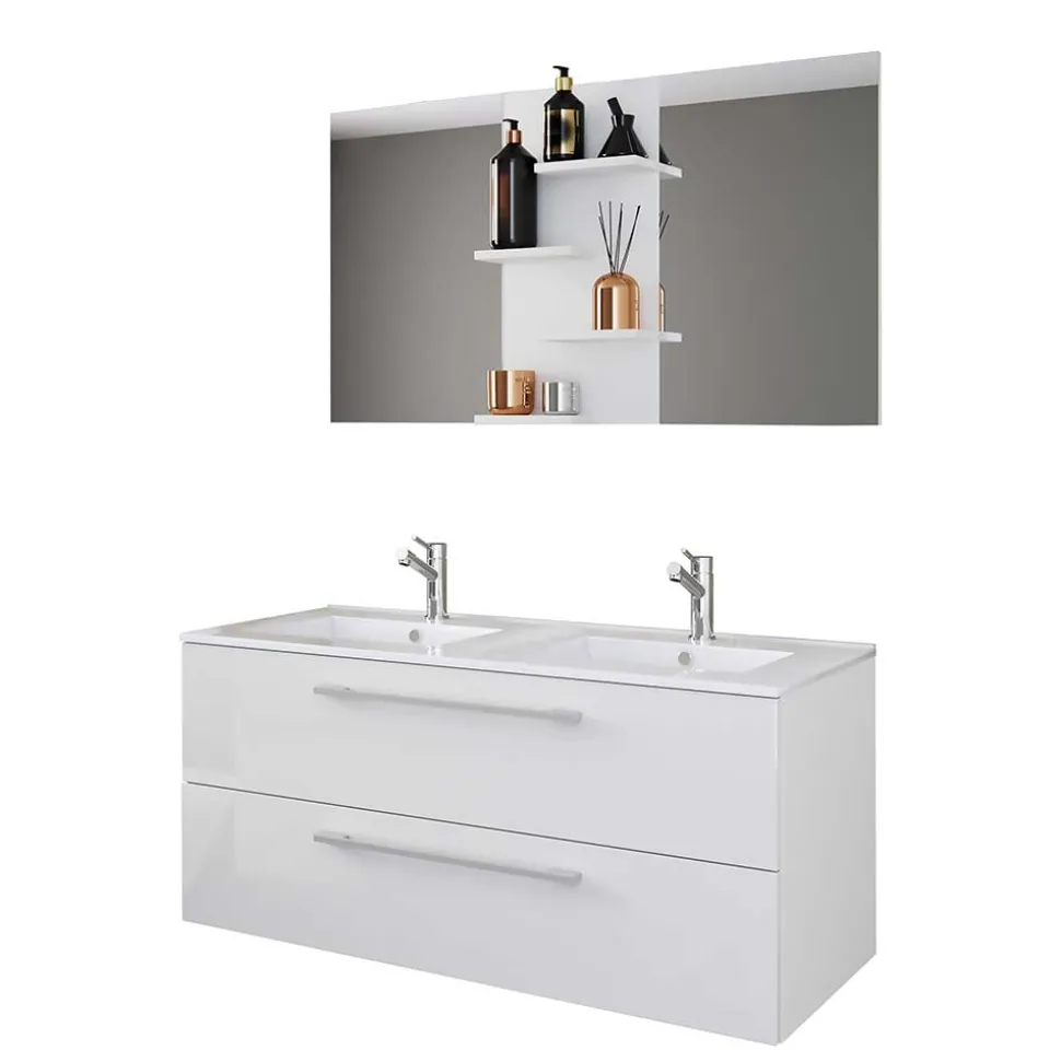 Doppel-Waschbecken Waschtisch in Weiß - Matsu (zweiteilig)