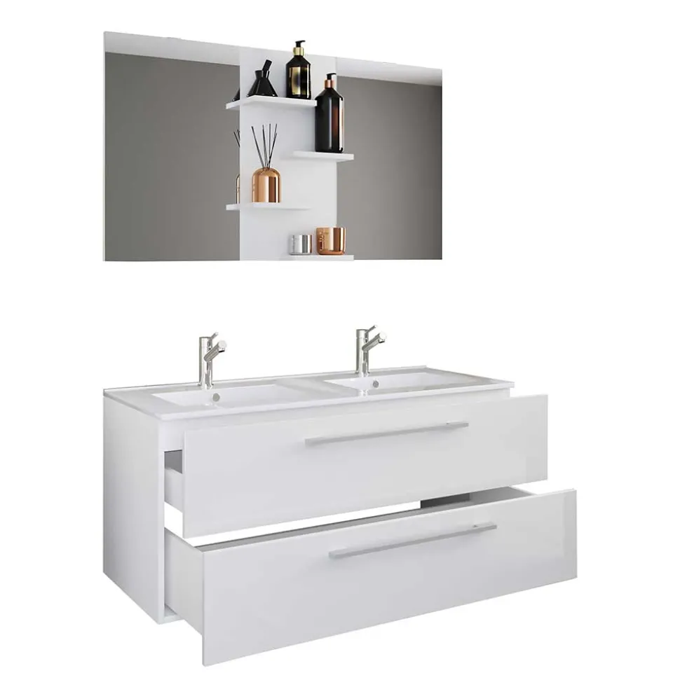 Doppel-Waschbecken Waschtisch in Weiß - Matsu (zweiteilig)