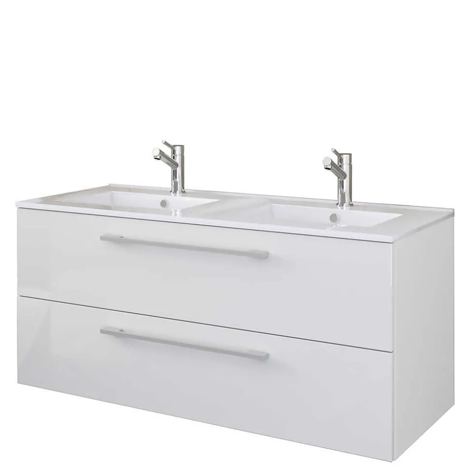 Doppel-Waschbecken Waschtisch in Weiß - Matsu (zweiteilig)