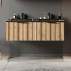 Doppel-Waschkonsole mit schwarzen Becken - Crystoga