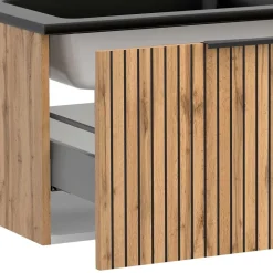 Doppel-Waschkonsole mit schwarzen Becken - Crystoga