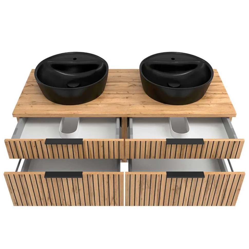 Doppel-Waschtisch & Lichtspiegel & Oberschrank - Crystoga (vierteilig)