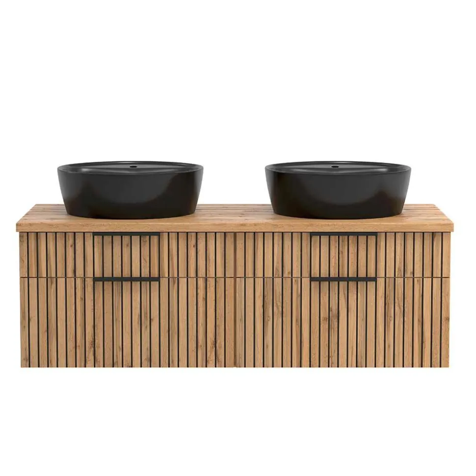 Doppel-Waschtisch mit schwarzen Aufsatzbecken - Crystoga