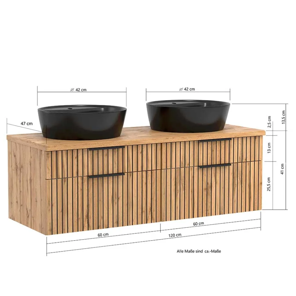 Doppel-Waschtisch mit schwarzen Aufsatzbecken - Crystoga