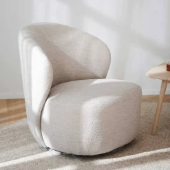 Drehbarer Lesesessel in Cremeweiß Boucle - Cleas