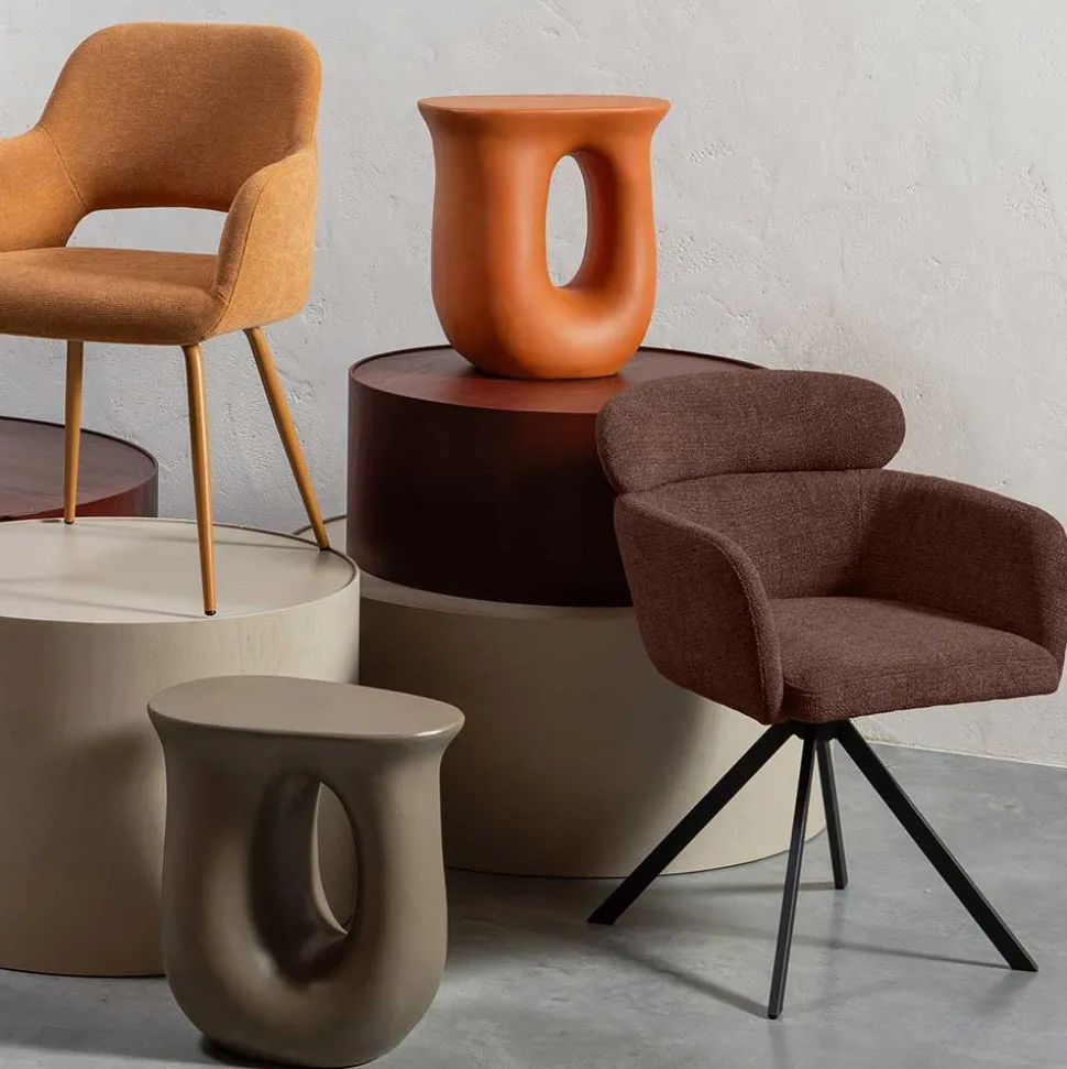 Drehbarer Polsterstuhl in Kastanienbraun Stoff - Rajavo (2er Set)