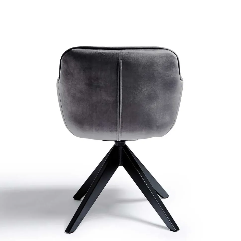 Drehbarer Samt Armlehnenstuhl in Grau - Ellen