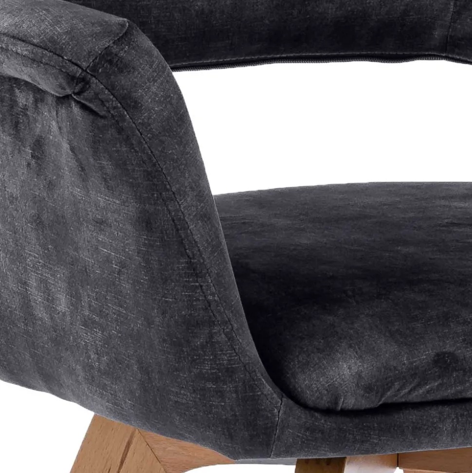 Drehbarer Tischsessel in Anthrazit Samt - Kanton (2er Set)