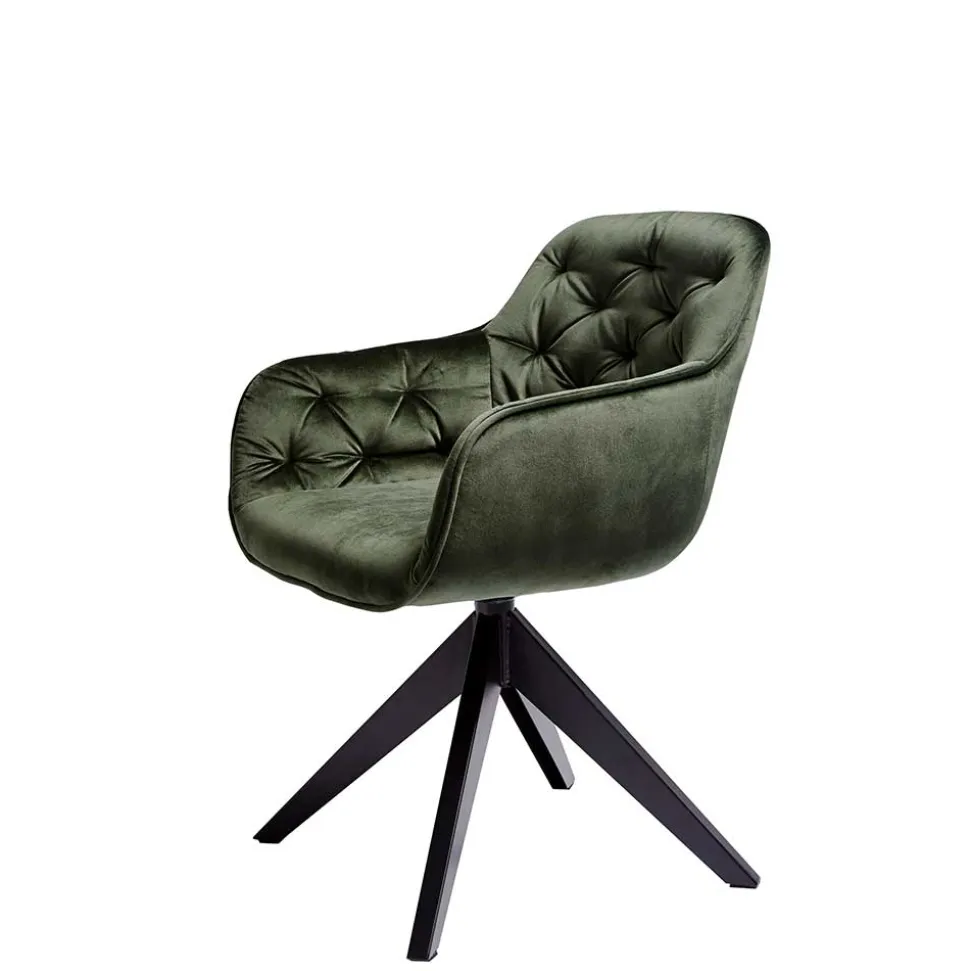 Drehbarer Tischsessel in Dunkelgrün Samt - Niabelda