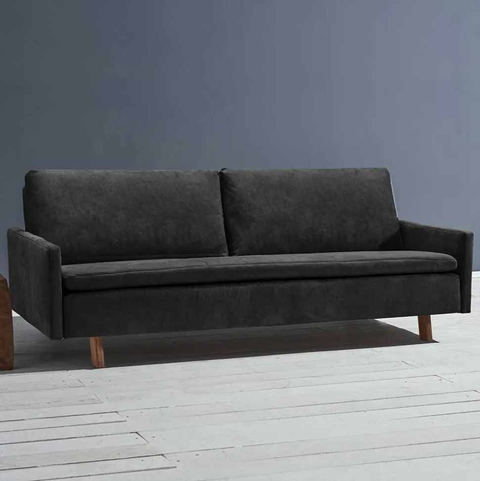 Dreisitzer Bettcouch in Schwarz mit Eiche - Bornholma