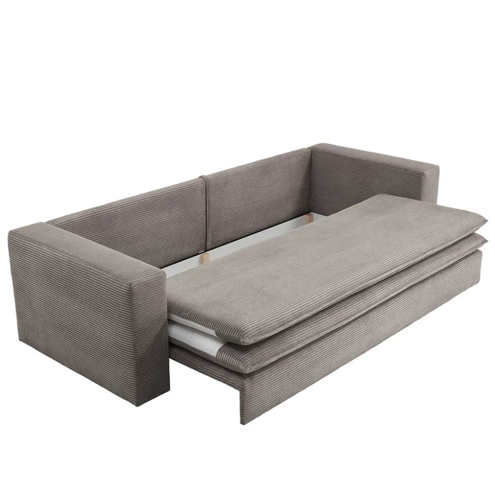 Dreisitzer Bettsofa in Hellbraun Cord - Anyna