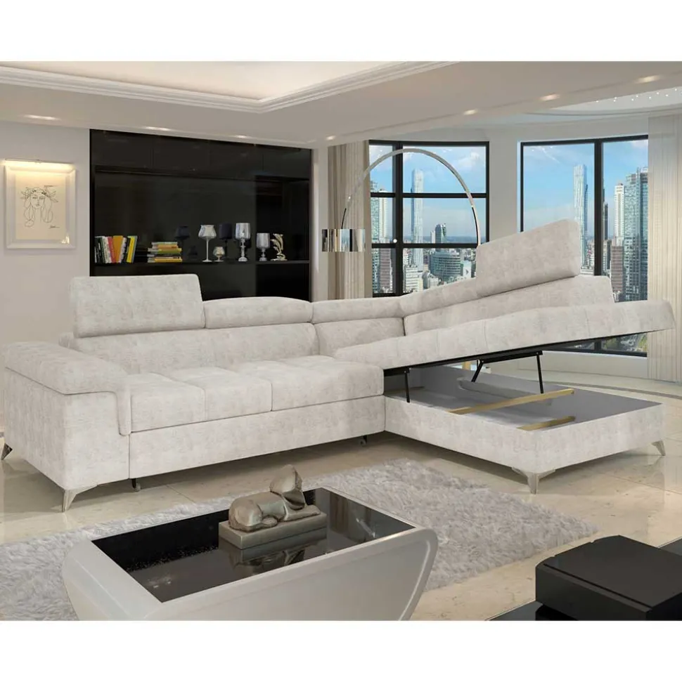 Dreisitzer Funktionscouch in Cremeweiß - Cryptos