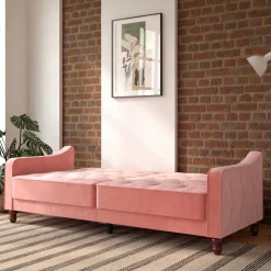 Dreisitzer Schlafcouch in Rosa Samtbezug - Norteba