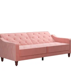 Dreisitzer Schlafcouch in Rosa Samtbezug - Norteba
