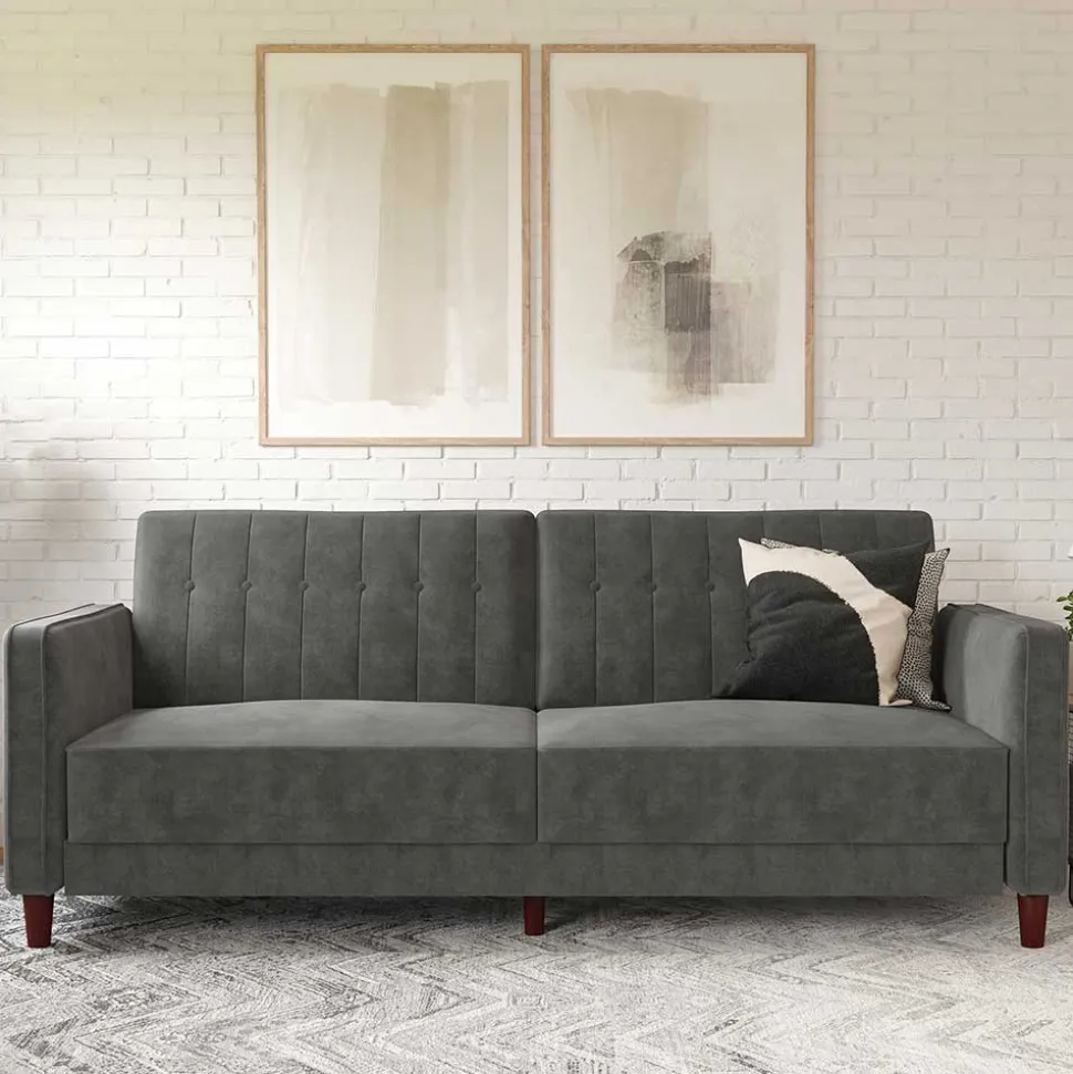 Dreisitzer Schlafcouch in Grau Samt - Lessia