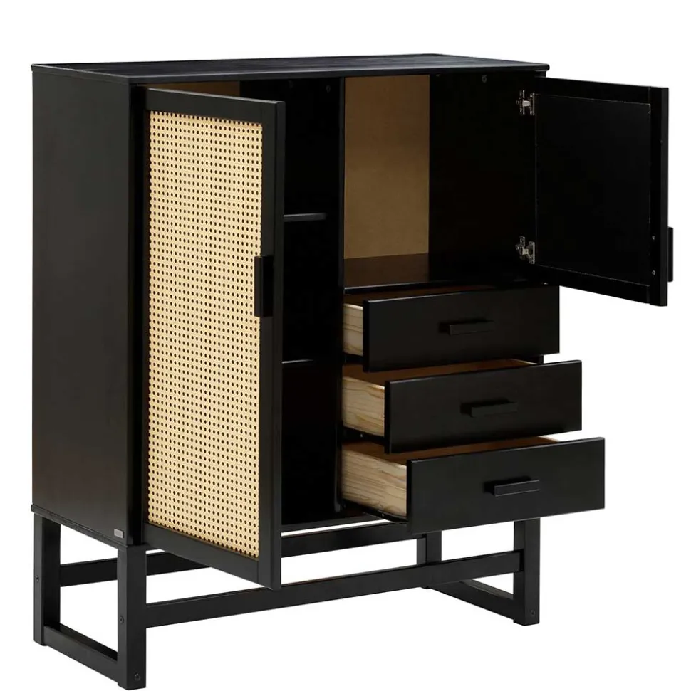 Dunkelbraunes Highboard mit Wiener Geflecht - Santiana