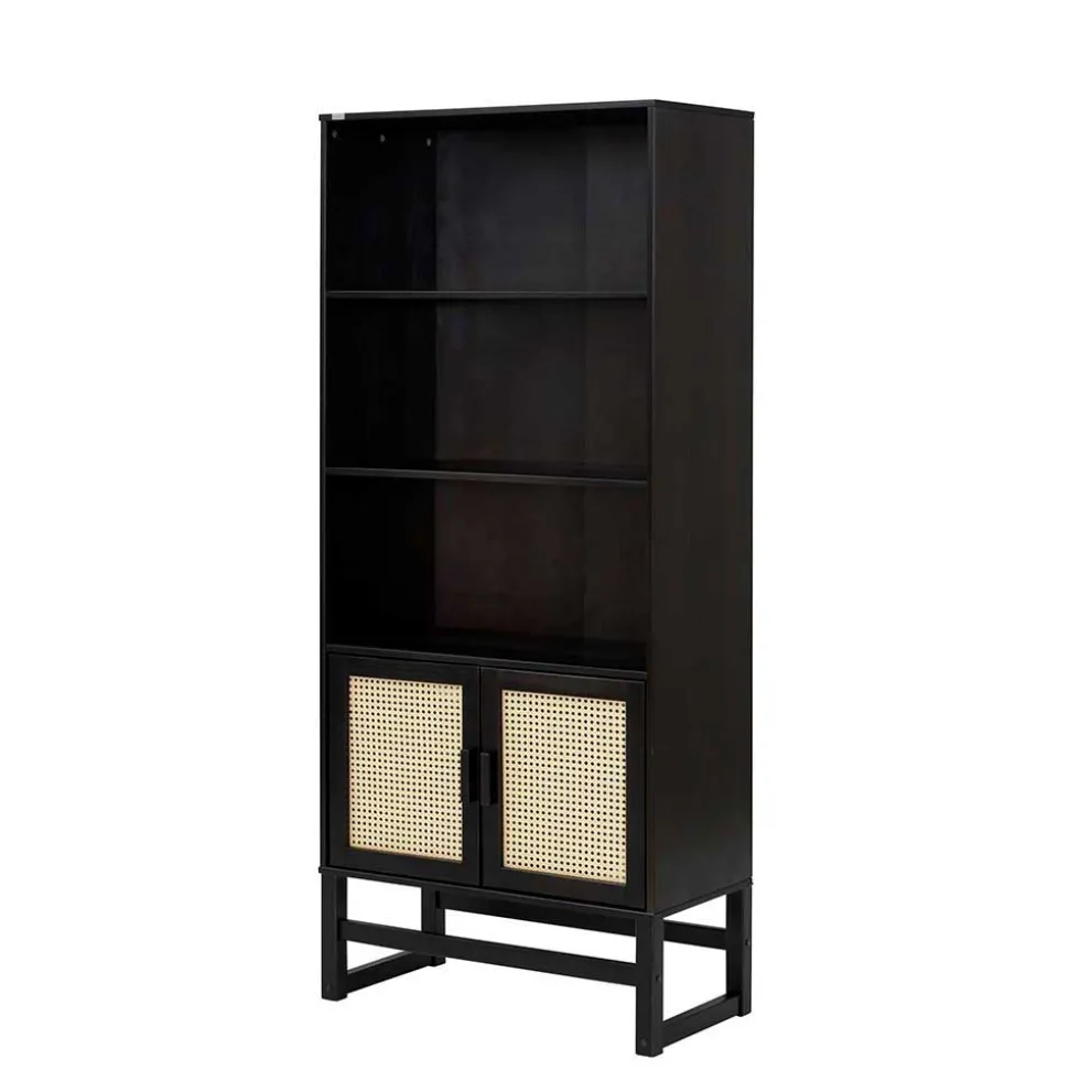 Dunkelbraunes Holzregal mit Wiener Geflecht Natur - Idamoro