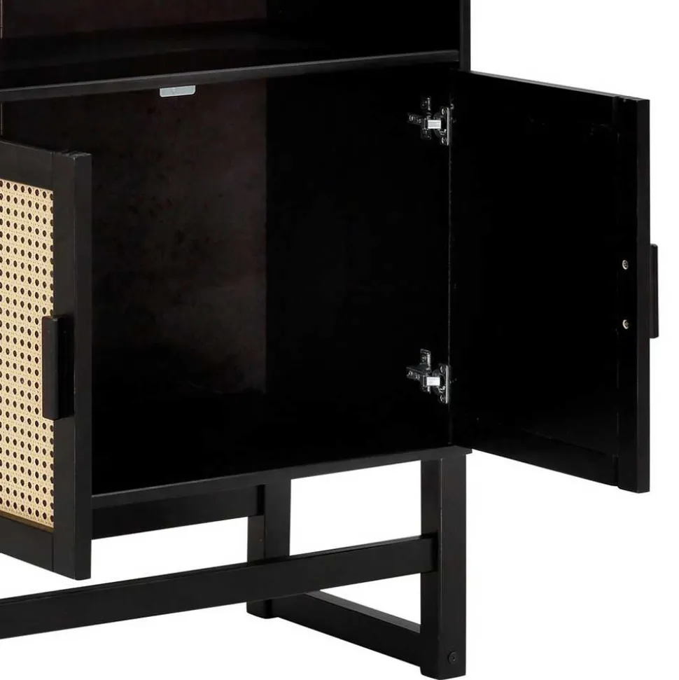 Dunkelbraunes Holzregal mit Wiener Geflecht Natur - Idamoro