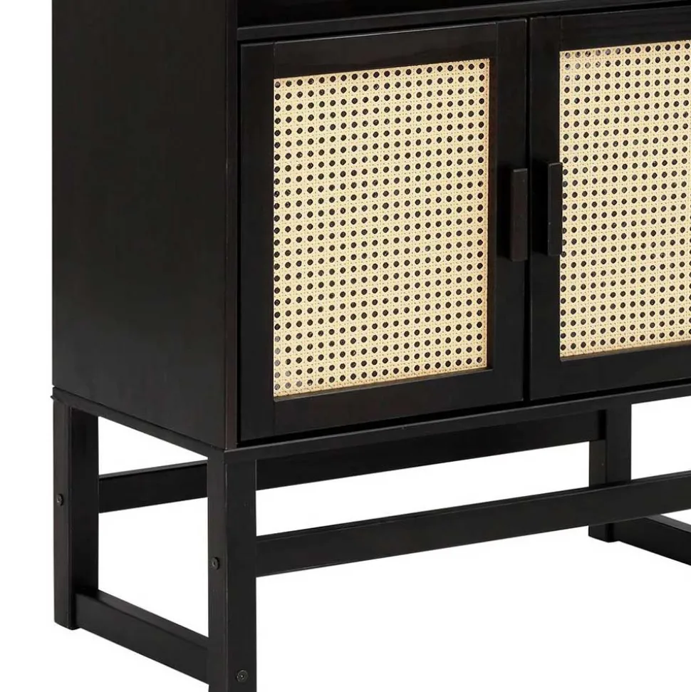 Dunkelbraunes Holzregal mit Wiener Geflecht Natur - Idamoro