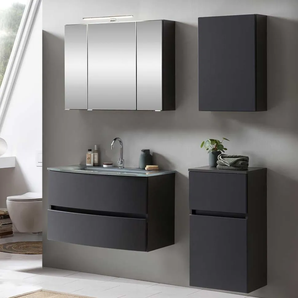 Dunkelgraue Badmöbel Kombination - Natarivos (vierteilig)
