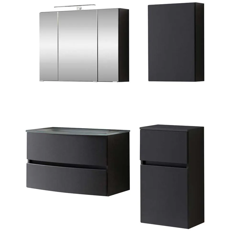 Dunkelgraue Badmöbel Kombination - Natarivos (vierteilig)