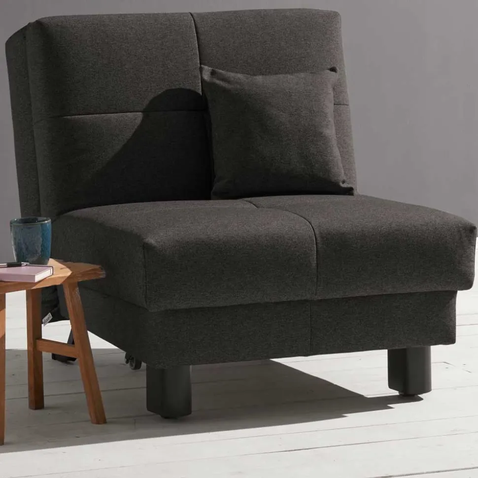 Dunkelgrauer Flachgewebe Sessel mit Schlaffunktion - Emli