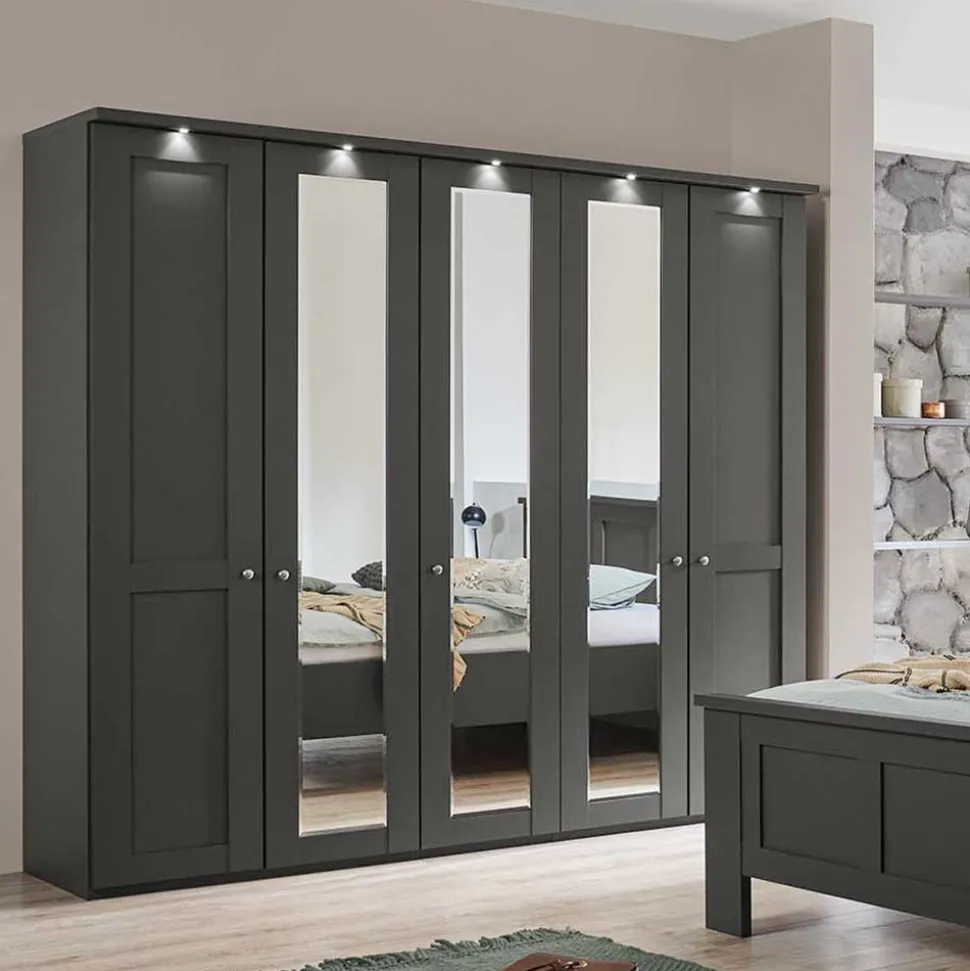 Dunkelgrauer Kleiderschrank mit Spiegeln - Mataram