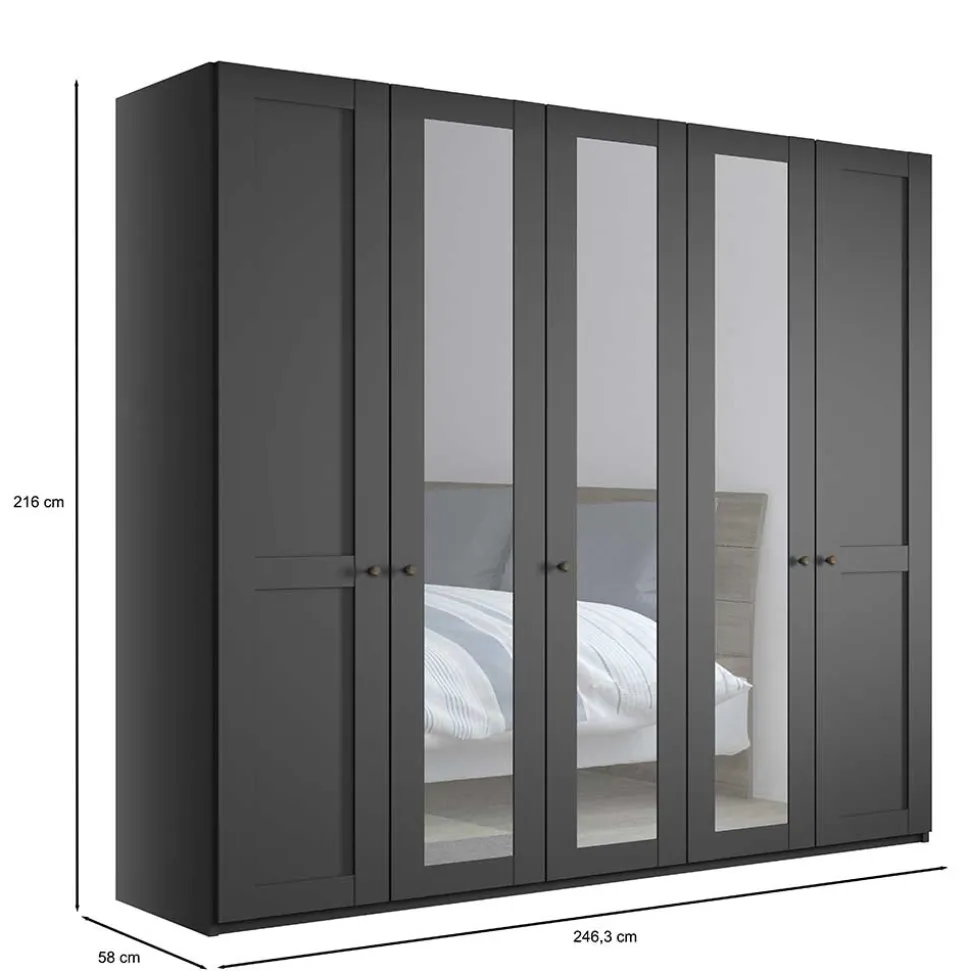 Dunkelgrauer Kleiderschrank mit Spiegeln - Mataram