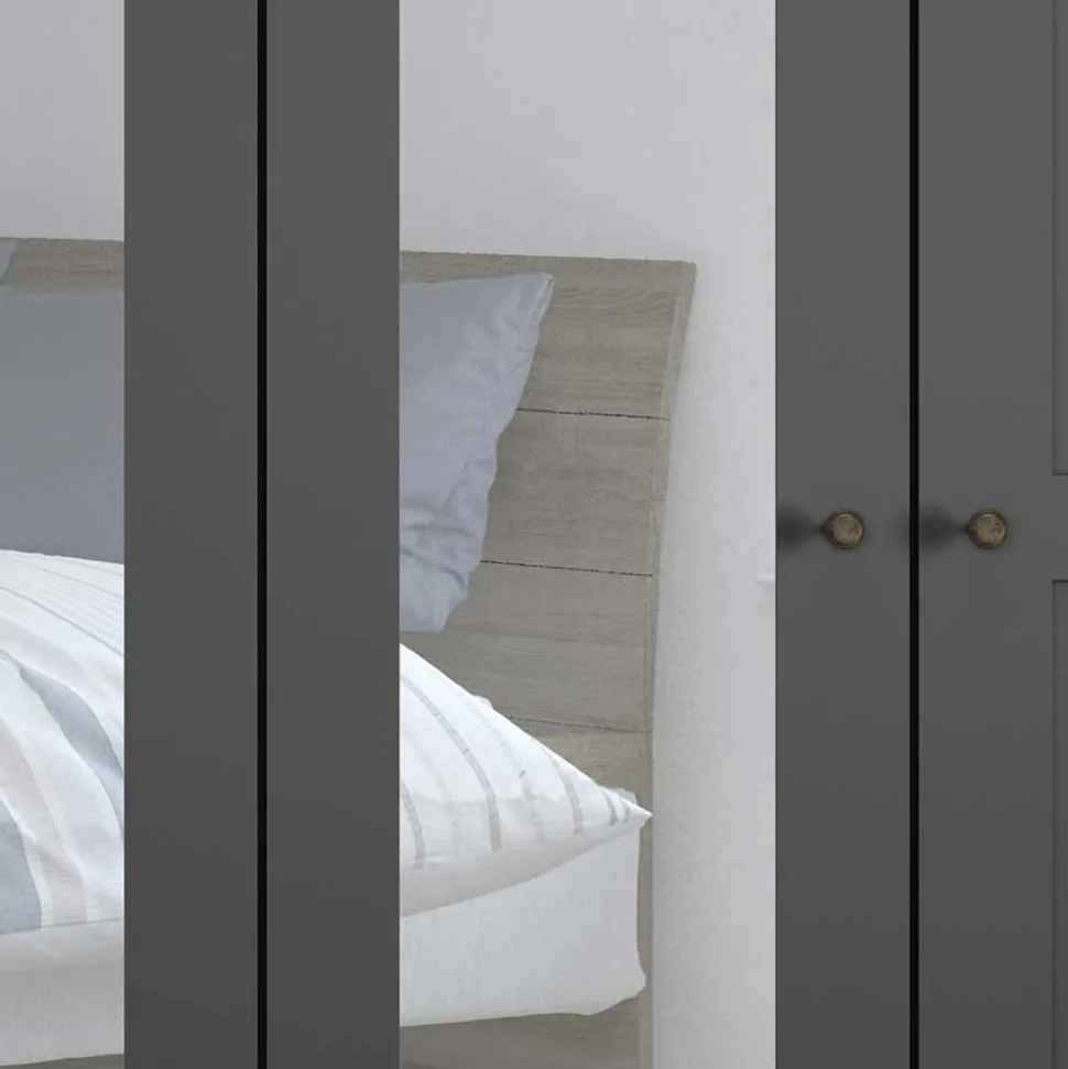 Dunkelgrauer Schlafzimmerschrank 4-türig - Mataram