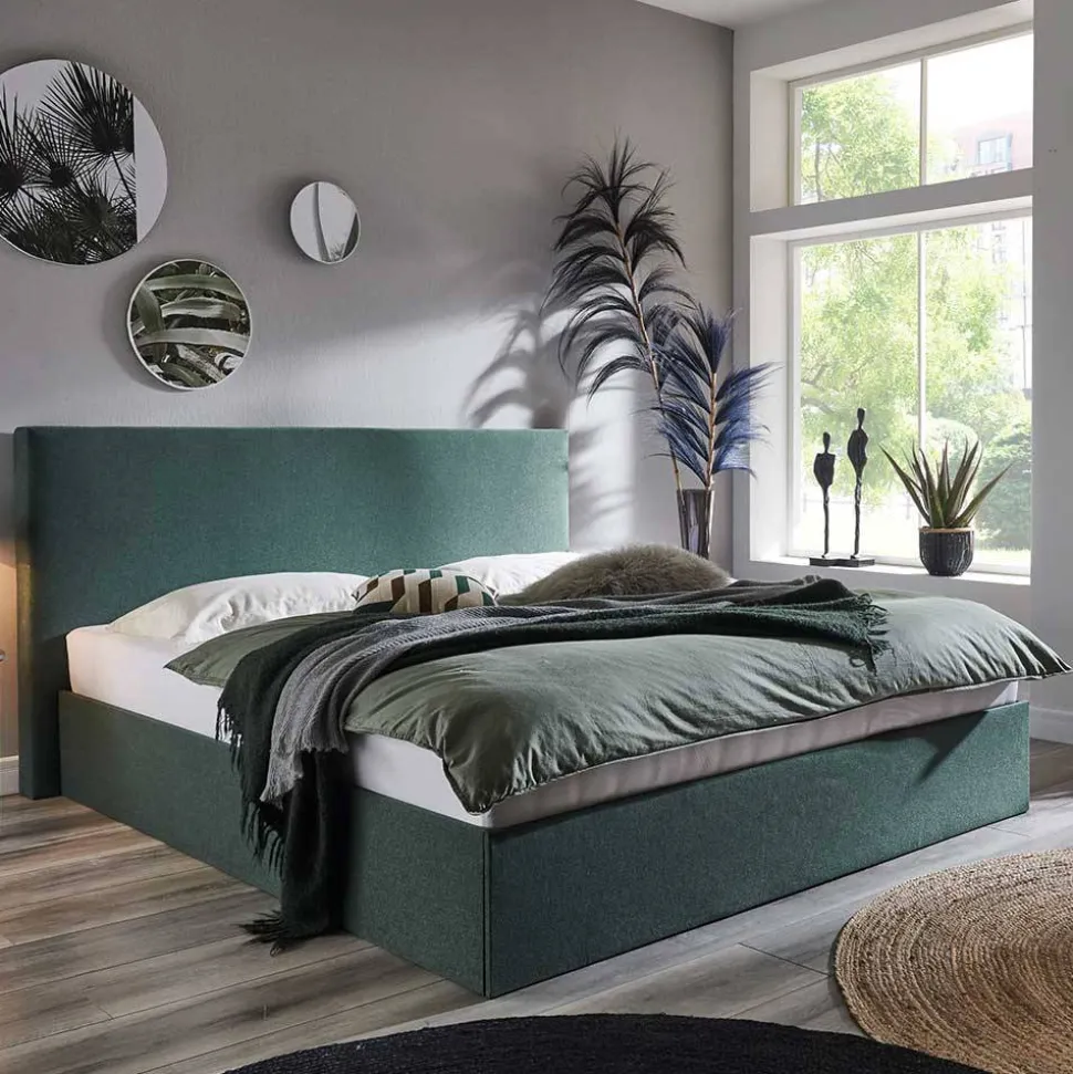 Dunkelgrünes Bett mit Bettkasten - Arabos