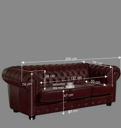 Dunkelrote Ledergarnitur im Chesterfield Look - Tuguda (dreiteilig)