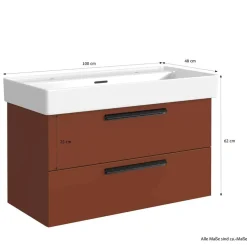 Dunkelroter Waschtisch für zwei Armaturen - Exeler